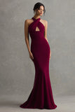 Burgundy Halter Mermaid Keyhole Maxi Formal Dress