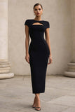 Black Round Neck Cut Out Mermaid Long Formal Dress with Sleeves