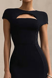 Black Round Neck Cut Out Mermaid Long Formal Dress with Sleeves
