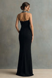 Sparkly Black Mermaid Halter Maxi Formal Dress with Beading