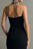 Sparkly Black Mermaid Halter Maxi Formal Dress with Beading