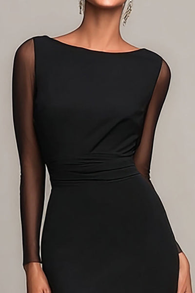 Leely Women Black Mermaid Maxi Formal Dress with Sleeves Boat Neck ...