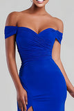 Royal Blue Mermaid Off the Shoulder Maxi Formal Dress with Slit