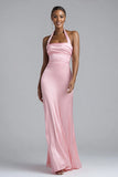 Pink Halter Mermaid Satin Long Formal Dress