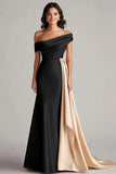 Patchwork A Line Sweep Train Black and Blue Dress