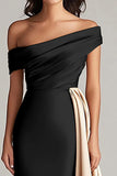 Patchwork A Line Sweep Train Black and Blue Dress