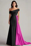 Patchwork A Line Sweep Train Black and Blue Dress
