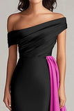 Patchwork A Line Sweep Train Black and Blue Dress