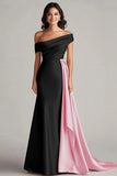 Patchwork A Line Sweep Train Black and Blue Dress