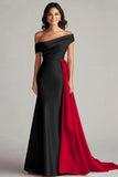 Patchwork A Line Sweep Train Black and Blue Dress