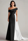 Patchwork A Line Sweep Train Black and Blue Dress