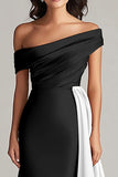 Patchwork A Line Sweep Train Black and Blue Dress