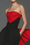 Black and Red Mermaid Strapless Long Evening Dress with Cape