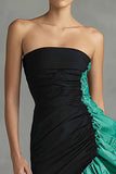 Black and Green Strapless Mermaid Maxi Formal Dress with Ruffles