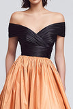 Black and Orange A-Line Off the Shoulder High Low Formal Dress