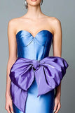 Blue and Tahiti Strapless Mermaid Satin Long Gala Dress with Bow