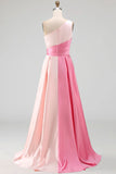 Pink Satin One Shoulder A Line Maxi Formal Dress