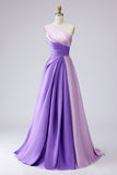 Pink Satin One Shoulder A Line Maxi Formal Dress