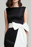 Black and White Boat Neck Mermaid Long Formal Dress with Bow
