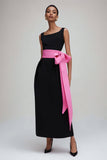 Black and Pink Sheath Scoop Long Formal Dress with Sash