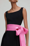 Black and Pink Sheath Scoop Long Formal Dress with Sash