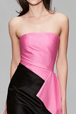 Black and Pink Mermaid Long Strapless Evening Dress with Cape