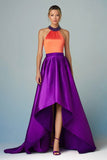Sparkly Orange and Purple A Line High-Low Satin Evening Dress