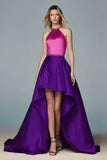 Sparkly Fuchsia and Purple A Line High-Low Satin Gala Dress