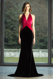 Black and Fuchsia V-Neck Maxi Mermaid Formal Dress