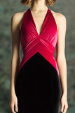 Black and Fuchsia V-Neck Maxi Mermaid Formal Dress