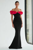 Black and Fuchsia Off the Shoulder Mermaid Long Formal Dress