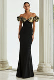 Glitter Black Mermaid Off the Shoulder Long Formal Dress