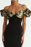 Glitter Black Mermaid Off the Shoulder Long Formal Dress