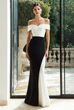 Black and White Mermaid Patchwork Long Formal Dress
