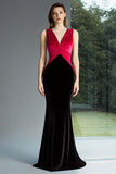 Black and Fuchsia Mermaid V-Neck Maxi Formal Dress