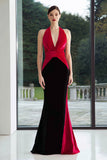 Black and Fuchsia Mermaid Patchwork Maxi Formal Dress