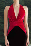 Black and Fuchsia Mermaid Patchwork Maxi Formal Dress