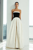 Simple Black and White Strapless Maxi A Line Formal Dress