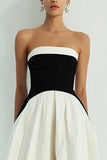 Simple Black and White Strapless Maxi A Line Formal Dress