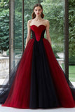 Black and Red Sweetheart Ball Gown Tulle Long Formal Dress