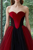 Black and Red Sweetheart Ball Gown Tulle Long Formal Dress