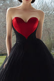 Black and Red Sweetheart A Line Long Tulle Formal Dress