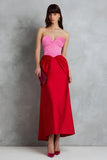 Red and Fuchsia Satin Sheath Sweetheart Long Formal Dress