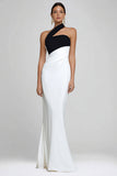 Simple Black and White Mermaid One Shoulder Maxi Formal Dress
