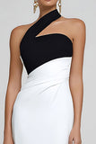 Simple Black and White Mermaid One Shoulder Maxi Formal Dress