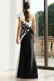 Black and White Mermaid Patchwork Maxi Formal Dress with Appliques