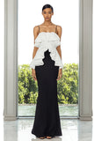 Black and White Long Spaghetti Straps Formal Dress with Ruffles
