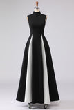 Black and White High Neck Maxi A Line Formal Dress