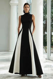 Black and White High Neck Maxi A Line Formal Dress