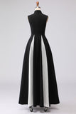 Black and White High Neck Plus Size Maxi A Line Formal Dress